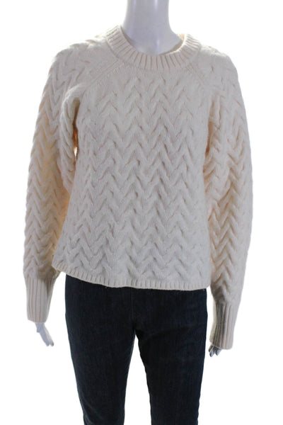 DH New York Womens Long Sleeve Crewneck Cable Knit Sweater Cream Size XS