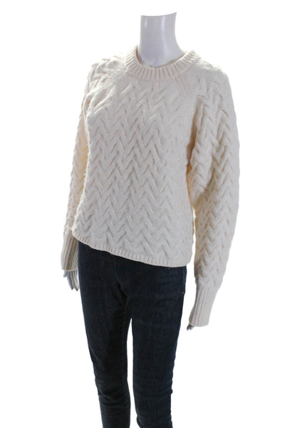 DH New York Womens Long Sleeve Crewneck Cable Knit Sweater Cream Size XS