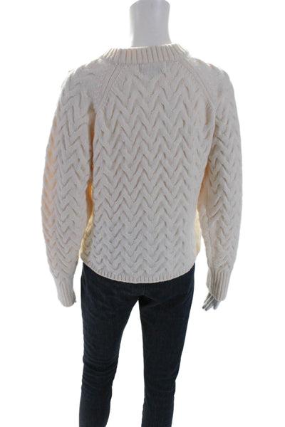 DH New York Womens Long Sleeve Crewneck Cable Knit Sweater Cream Size XS