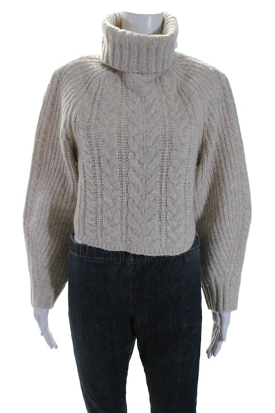 DH New York Womens Long Sleeve Crop Cable Knit Turtleneck Sweater Beige Size XS