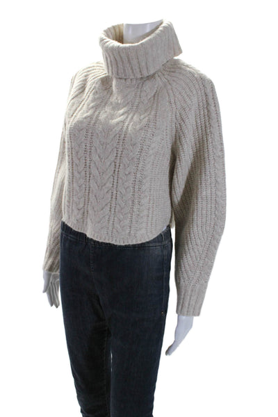 DH New York Womens Long Sleeve Crop Cable Knit Turtleneck Sweater Beige Size XS