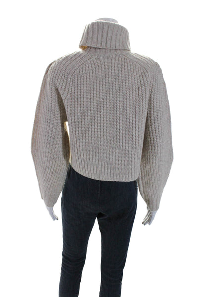 DH New York Womens Long Sleeve Crop Cable Knit Turtleneck Sweater Beige Size XS