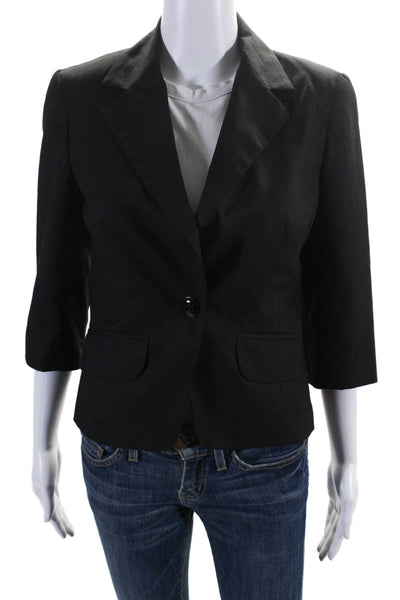 Trina Turk Womens Collared Buttoned Long Sleeve Short Blazer Jacket Black Size 2