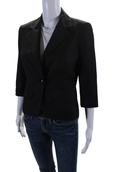 Trina Turk Womens Collared Buttoned Long Sleeve Short Blazer Jacket Black Size 2