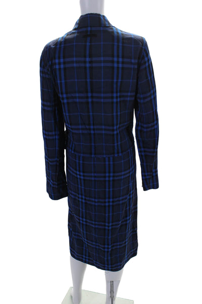 Elizabeth and James Womens Long Sleeve Collared Plaid Wrap Dress Blue Size Small