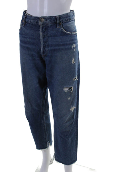 Agolde Womens Button Fly High Rise Distressed Cropped Jeans Blue Denim Size 31