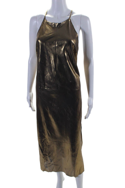 Intimately Free People Womens Side Slit Metallic Midi Slip Dress Brown Large