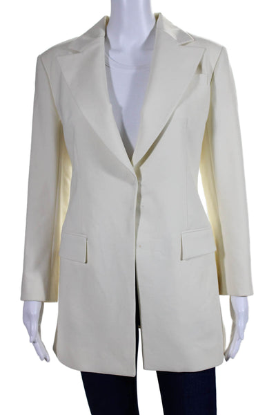 Oscar de la Renta Womens Wool Gold Tone Bow Accent Blazer Jacket Cream Size 0