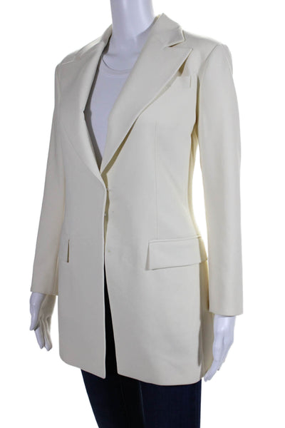 Oscar de la Renta Womens Wool Gold Tone Bow Accent Blazer Jacket Cream Size 0