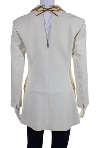 Oscar de la Renta Womens Wool Gold Tone Bow Accent Blazer Jacket Cream Size 0