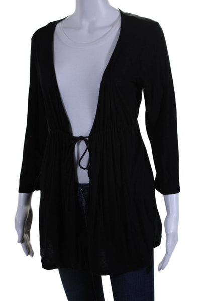 Splendid Women's Round Neck Short Sleeves Tie Front Blouse Black Size L