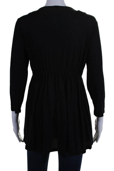 Splendid Women's Round Neck Short Sleeves Tie Front Blouse Black Size L