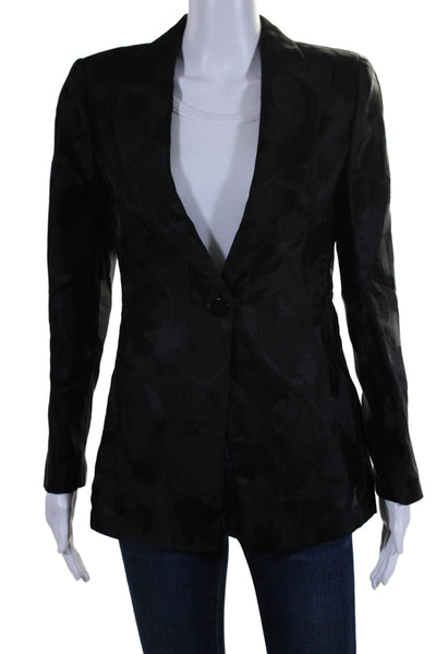 Armani Collezioni Womens Floral Textured Print Buttoned Blazer Black Size 6