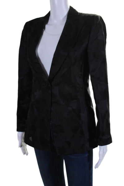 Armani Collezioni Womens Floral Textured Print Buttoned Blazer Black Size 6