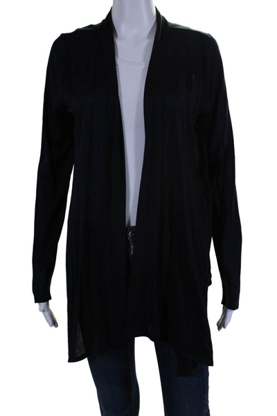 Elie Tahari Womens Long Sleeve Open Front Silk Knit Cardigan Sweater Navy Medium