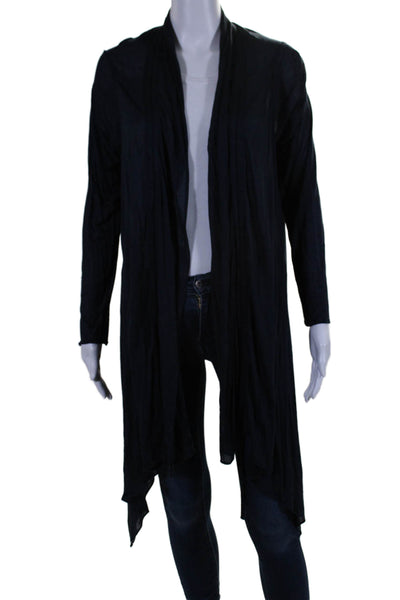 Elie Tahari Womens Long Sleeve Draped Open Front Cardigan Sweater Navy Small