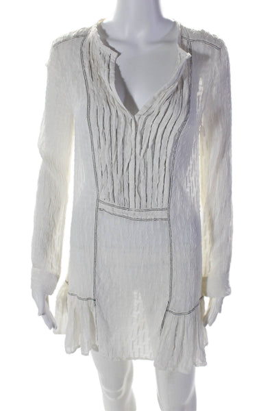 BCBGMAXAZRIA Womens Silk Blend V-Neck Long Sleeve Mini Dress White Size XS