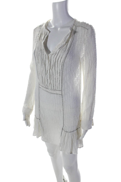 BCBGMAXAZRIA Womens Silk Blend V-Neck Long Sleeve Mini Dress White Size XS