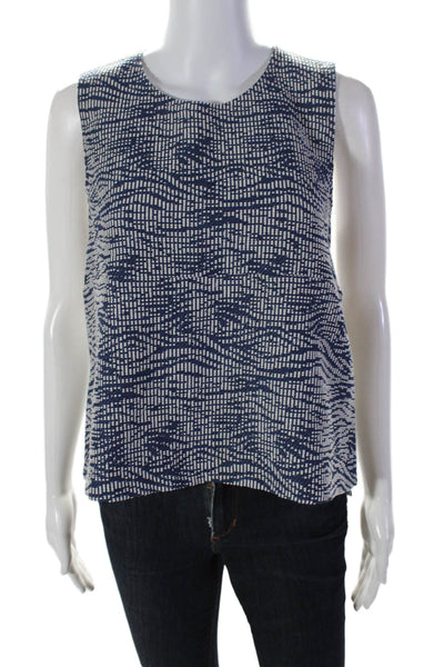 Ba&Sh Womens Abstract Print Round Neck Sleeveless Zip Up Blouse Top Blue Size 1