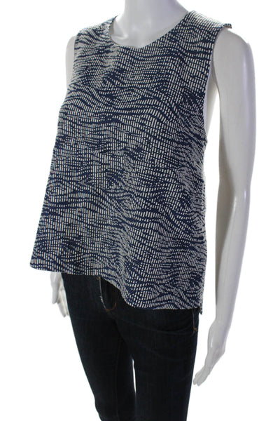 Ba&Sh Womens Abstract Print Round Neck Sleeveless Zip Up Blouse Top Blue Size 1