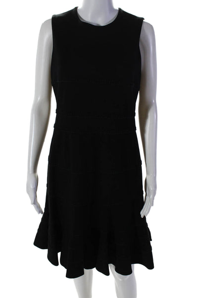 Akris Punto Womens Sleeveless Embroidered Flounce Hem Pencil Dress Black Size 8