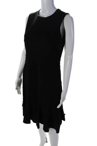 Akris Punto Womens Sleeveless Embroidered Flounce Hem Pencil Dress Black Size 8