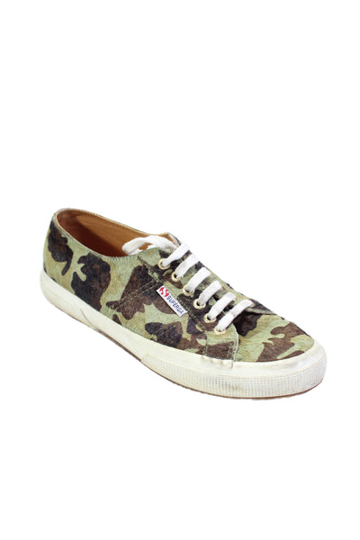 Superga Womens Camouflage Print Ponyhair Low Top Lace Up Sneakers Green Size 9.5