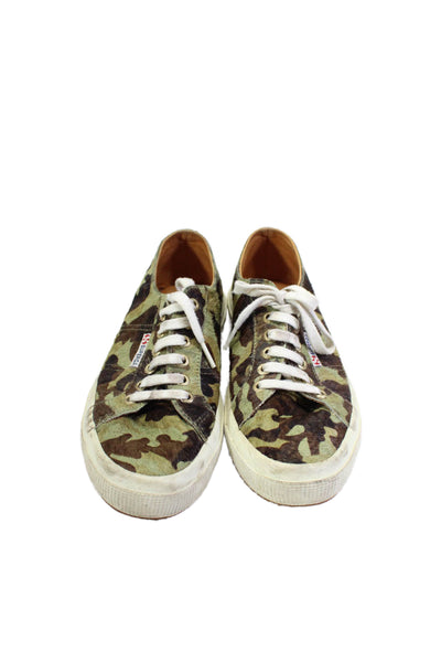 Superga Womens Camouflage Print Ponyhair Low Top Lace Up Sneakers Green Size 9.5