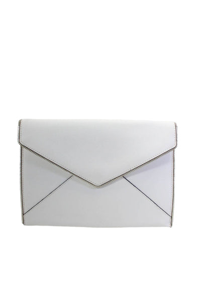 Rebecca Minkoff Womens Leather Zipper Trim Magnetic Envelope Clutch White OS