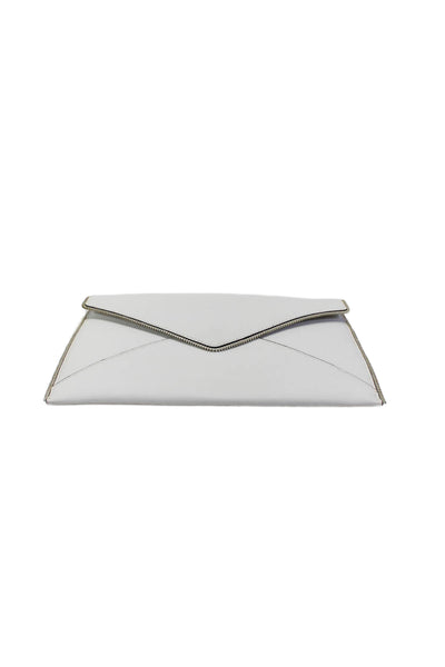 Rebecca Minkoff Womens Leather Zipper Trim Magnetic Envelope Clutch White OS