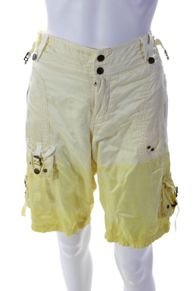 DA Nang Womens Mid Rise Zip Up Cargo Shorts Yellow Ombre Cotton Size Medium