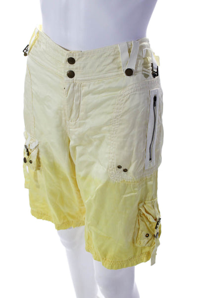 DA Nang Womens Mid Rise Zip Up Cargo Shorts Yellow Ombre Cotton Size Medium