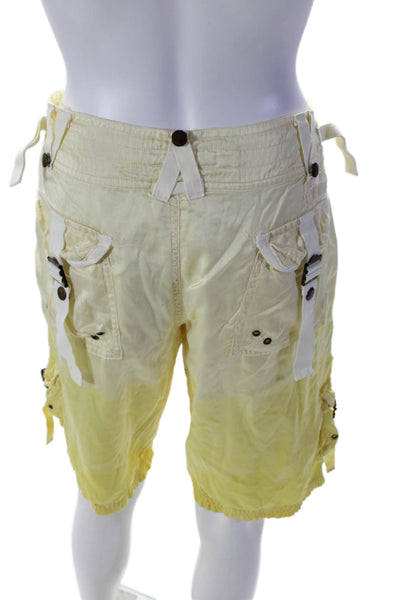 DA Nang Womens Mid Rise Zip Up Cargo Shorts Yellow Ombre Cotton Size Medium