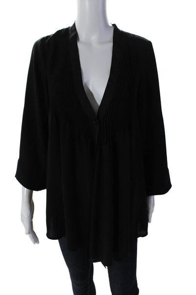 Elizabeth and James Womens Long Sleeves Single Button Blouse Black Size Small