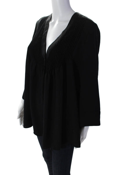 Elizabeth and James Womens Long Sleeves Single Button Blouse Black Size Small