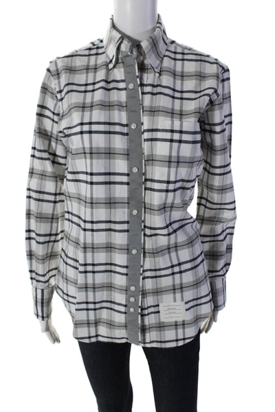 Thom Browne Women's Cotton Long Sleeves Button Down Plaid Shirt Size 0