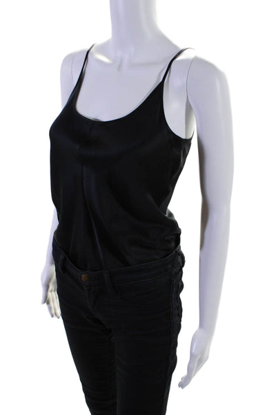 Alexander Wang Womens Silk Spaghetti Strap Bodysuit Clasp Camisole Top Black Siz