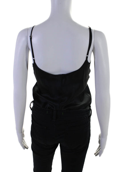 Alexander Wang Womens Silk Spaghetti Strap Bodysuit Clasp Camisole Top Black Siz