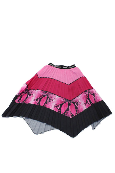 MSGM Girls Snakeskin Print Lined Pleated Asymmetrical Midi Skirt Pink Size 12