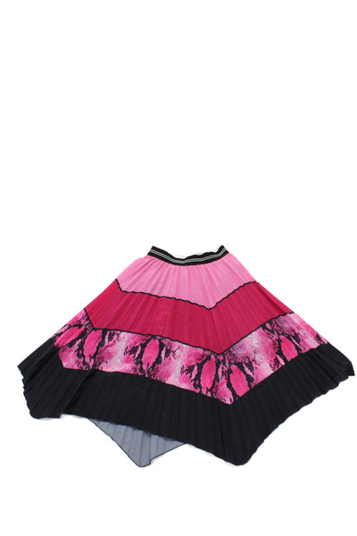 MSGM Girls Snakeskin Print Lined Pleated Asymmetrical Midi Skirt Pink Size 12