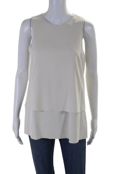 Theory Womens Round Neck Sleeveless Zipped High Low Layered Blouse White Size S