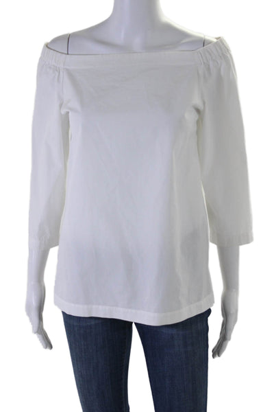 Theory Womens Cotton Off-the-Shoulder Long Sleeve Blouse Top White Size S