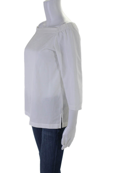 Theory Womens Cotton Off-the-Shoulder Long Sleeve Blouse Top White Size S