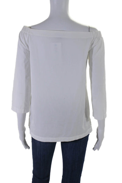 Theory Womens Cotton Off-the-Shoulder Long Sleeve Blouse Top White Size S