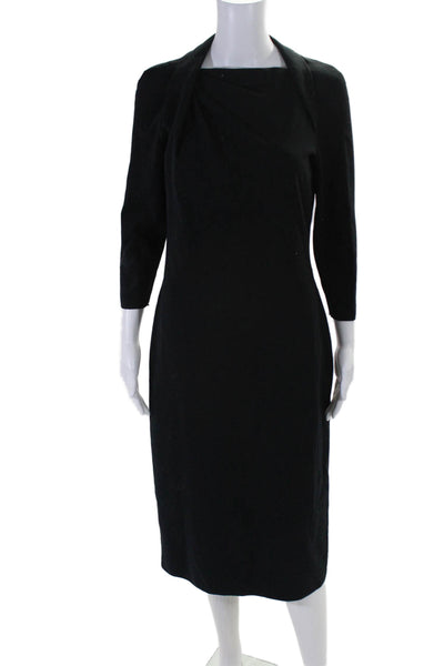 Giorgio Armani Womens Solid Black Cowl Neck Long Sleeve Shift Dress Size 44