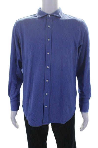 Vastrm Mens Button Front Long Sleeve Collared Shirt Blue Cotton Size Medium