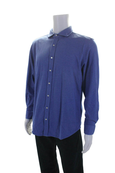 Vastrm Mens Button Front Long Sleeve Collared Shirt Blue Cotton Size Medium