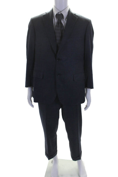 Pal Zileri Mens Two Button Notched Lapel Pleated Suit Blue Wool Size IT 52