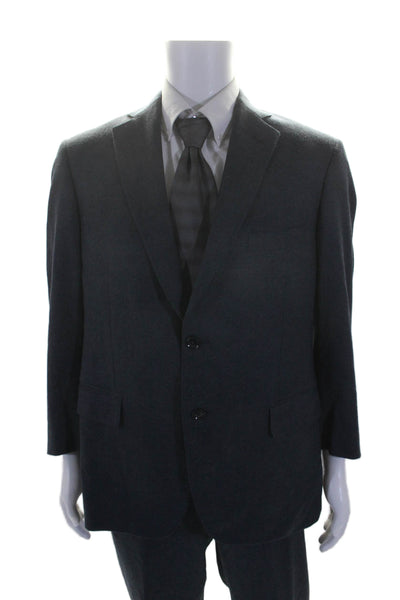 Pal Zileri Mens Two Button Notched Lapel Pleated Suit Blue Wool Size IT 52