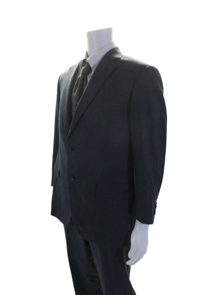 Pal Zileri Mens Two Button Notched Lapel Pleated Suit Blue Wool Size IT 52